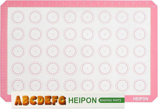 Macaron Silicone Baking Mats,22.44"Lx14.57"W,Pastry Mats Rolling Dough,Non-Stick,40 Macaron Molds,Cookie Sheet Liners,Reusable Baking Mat (1, Pink)