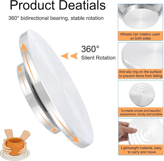PATIKIL Turntable Sculpting Wheel, 8 Inch Dia Pottery Clay Rotation Turn Table Double Sided for Cake Decorating Paint Spraying Painting Crafting Projects