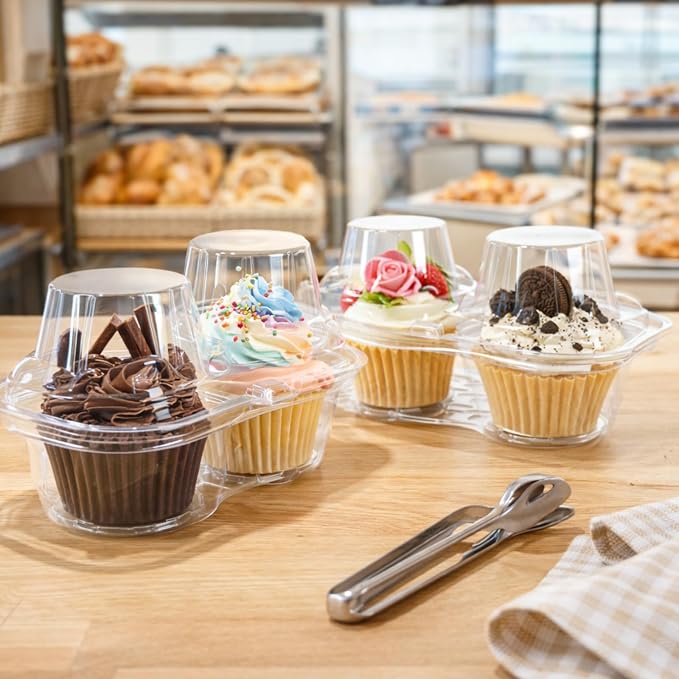 WIKDAY 2 Count Cupcake Containers with Lids, 75 Pack Stackable cupcake holders Clear Plastic Dessert Boxes for 150 Cupcakes, Muffins