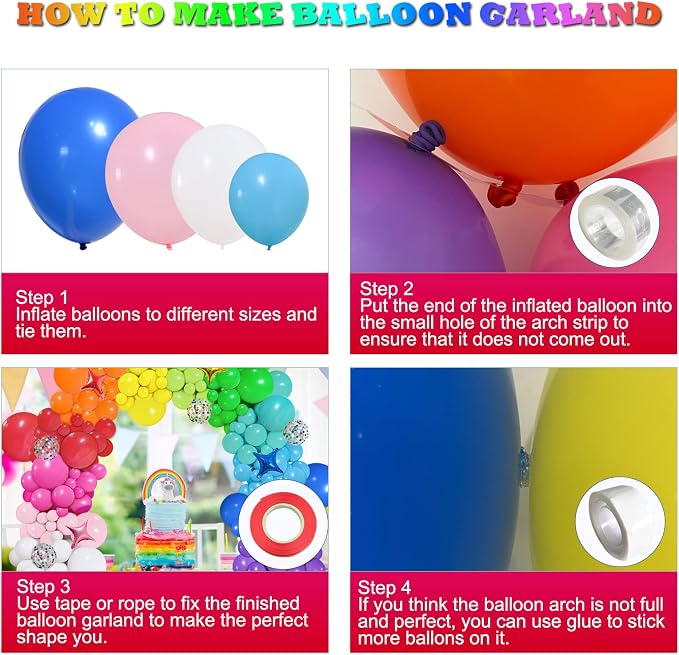 PERPAOL 146pcs Rainbow Balloon Arch Kit, 12 Assorted Multicolor Balloons for Birthday Party, Anniversary, Festival, Carnival Circus Decoration with Star Foil Confetti Balloons