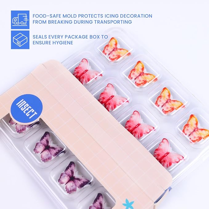Edible Butterfly Cupcake Toppers, 16 Royal Icing Butterflies, Red, Orange, Blue, Purple, Butterflies Cupcake Toppers for Cake Decorating, Cookies, Macarons, Cakesicles, and Ice Cream