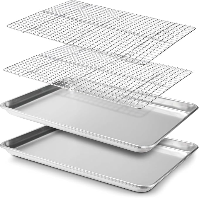18" x 13" Baking Sheet, Sheet Pan with Wire Rack Set, Stainless Steel Cookie Pan Baking Tray with Cooling Rack (2)