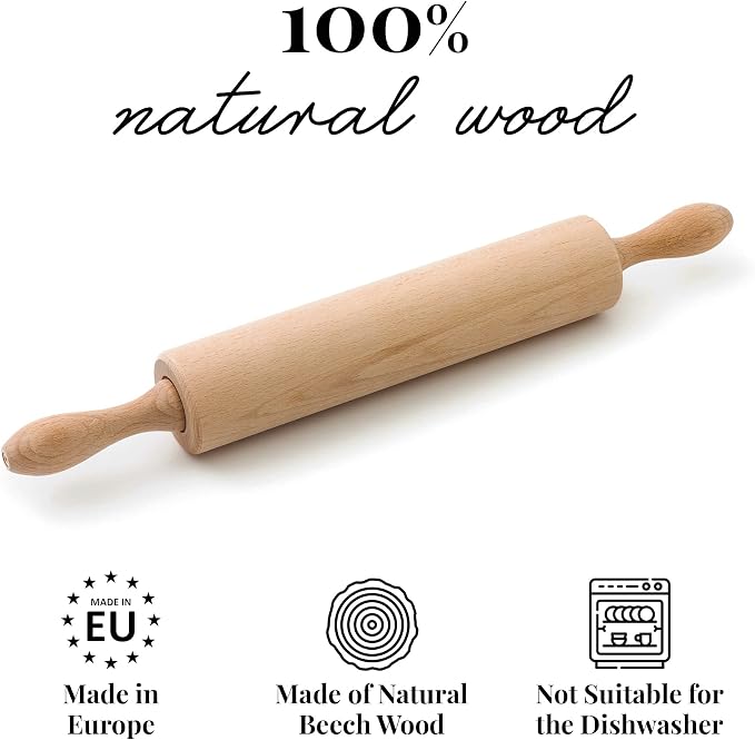 tuuli Kitchen Professional Classic Wooden Rolling Pin with revolving Centre (17,3 by 2,2 inches)