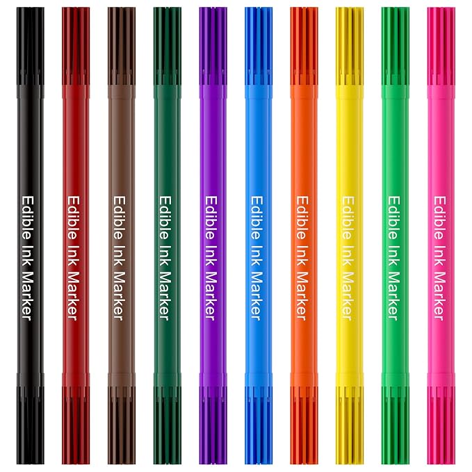 Jewem (Upgrade) Edible Markers for Cookie Decorating,10Pcs Food Coloring Pens, Double Side Food Grade Pens with Fine & Thick Tip for Decorating Fondant, Cakes, Cookies, Easter Eggs, Frosting, Macaron, Halloween, Christmas