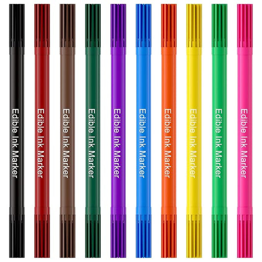 Jewem (Upgrade) Edible Markers for Cookie Decorating,10Pcs Food Coloring Pens, Double Side Food Grade Pens with Fine & Thick Tip for Decorating Fondant, Cakes, Cookies, Easter Eggs, Frosting, Macaron, Halloween, Christmas