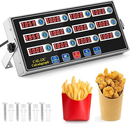 Relaxweex 1 Pack Digital Kitchen Timer, Commercial Cooking Timer with Loud Alarm, Large LCD Display, for Restaurants, Baking, Labs, Multiple Independent Countdown Timers (12 Channel)