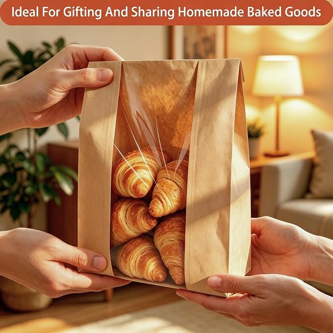 200 Pcs Bread Bags for Homemade Bread, Sourdough Bread Bags With Clear Window, 13.7x8.2x3.7in Large Thicker Bakery Bags Used for Storage Loaves Cookies Candy Snacks, 210 Cute Sealing Stickers