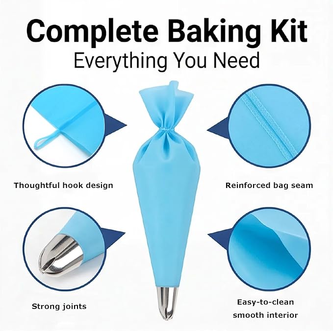 No. 131 Stainless Steel 6-Petal Flower Piping Tip with Reusable Silicone Piping Bag – Cake Decorating Supplies for Cupcakes, Cookies, and Baking