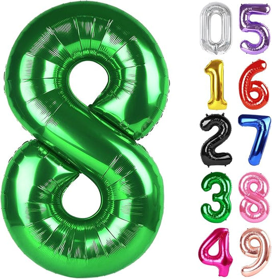 Dark Green Number 8 Balloon 40 Inch, 8th Birthday Party Decorations for Children, Giant 8 Foil Balloon for Party Supplies