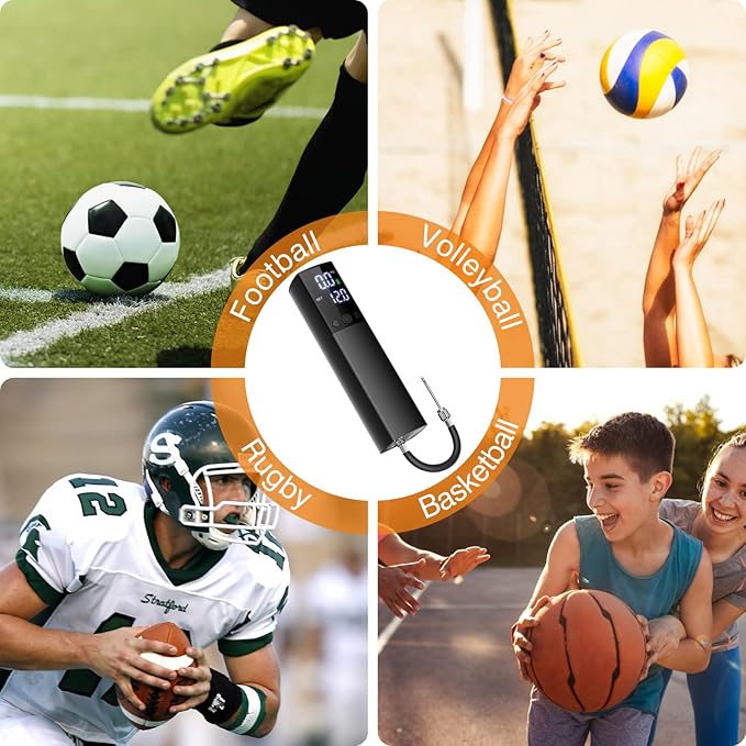 Electric Ball Pump,Smart Air Pump Portable Fast Ball Inflation with Accurate Pressure Gauge and Digital LCD Display for Basketball Football Soccer Volleyball Swimming Ring Balloon(2 Pin and 1 Spout)