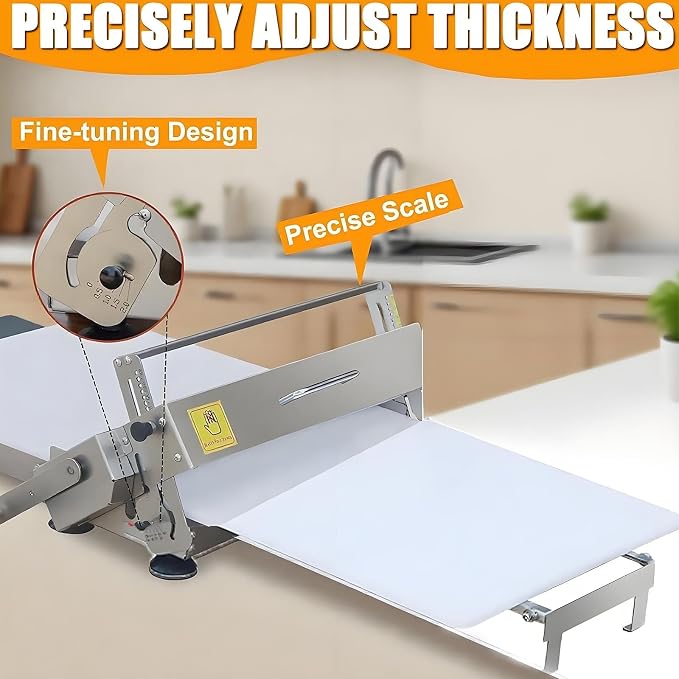 Croissant Dough Laminator:Manual,Folding Dough Roller Sheeter, Stainless Steel Dough Machine-Thickness Adjustable,Table Top Fondant Pizza Pastry Sheeter A300Manual