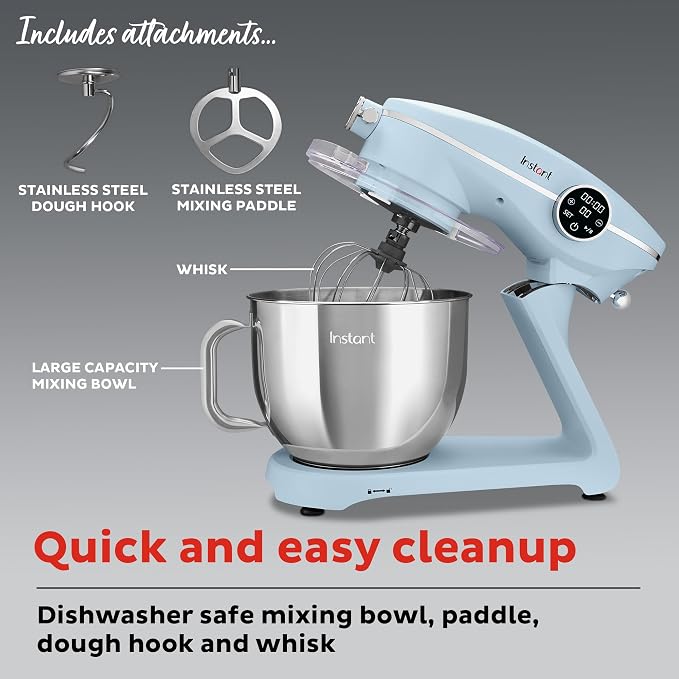Instant Pot Stand Mixer Pro,600W 10-Speed Electric Mixer with Digital Interface,7.4-Qt Stainless Steel Bowl,From the Makers of Instant Pot,Dishwasher Safe Whisk,Dough Hook and Mixing Paddle,Blue