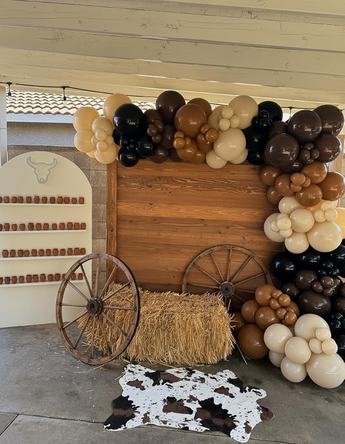 Black and Brown Balloon Garland Arch Kit 168pcs Different Size Western Balloon Arch for Boy First Rodeo Fiesta Party Wild West Country Birthday Cowboy Baby Shower Gender Reveal Party Decor