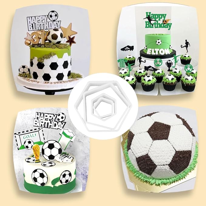 8 Pcs Soccer Ball Hexagon Cookie Cutter - 4 Sizes Soccer Cookie CutterPattern Cake Topper Soccer Cookie Cutter Set for Baking Cake Decorations