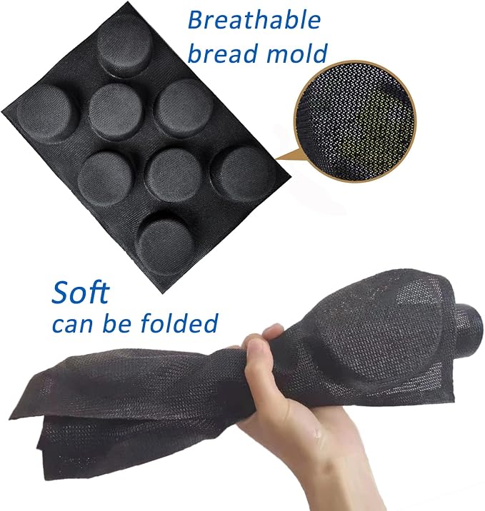 Dioycli Silicone Hamburger Bun Pan Muffin Pan Perforated Mesh Burger Bun Molds 8 Cavities for Baking Hamburger Muffin Round Bread