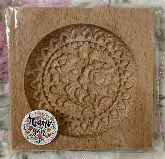Carved Wooden Gingerbread Cookie Mold,3D Wooden Baking Mold Cookie Biscuit Press Stamp Molds,Cookie Cutter,Cookie Stamp,DIY Biscuit Stamp Mould for Halloween Thanksgiving Christmas(Rose hips-Large)