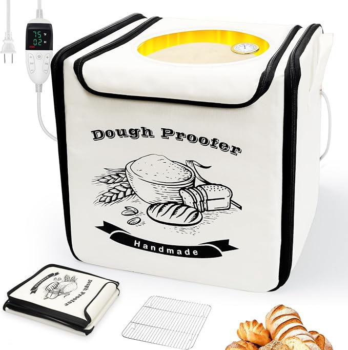 Homelove Folding Bread Proofing Box, 65-125℉ Temp Control & 24H Timer, Dough Proofer with Humidity Meter & Metal Rack, Collapsible Fermentation Box for Sourdough, Pizza, Yogurt, Kombucha