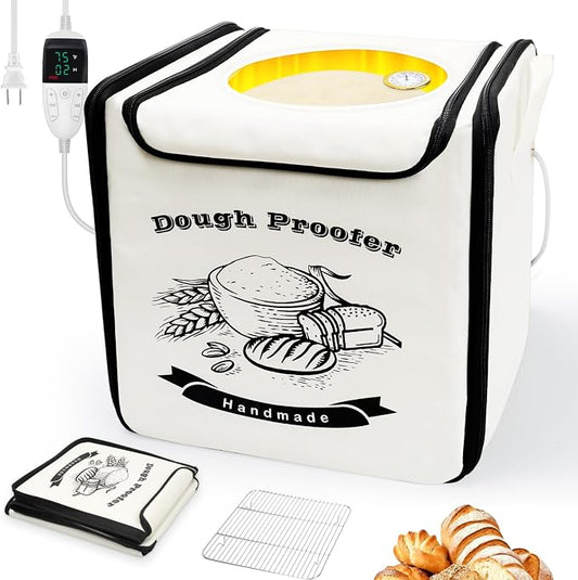 Homelove Folding Bread Proofing Box, 65-125℉ Temp Control & 24H Timer, Dough Proofer with Humidity Meter & Metal Rack, Collapsible Fermentation Box for Sourdough, Pizza, Yogurt, Kombucha