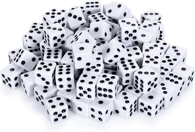 Brybelly Bulk Dice for Board Games, Casino Games & Tabletop RPGs - D6 Standard 16mm Game Dice Pack - White, 100 Count