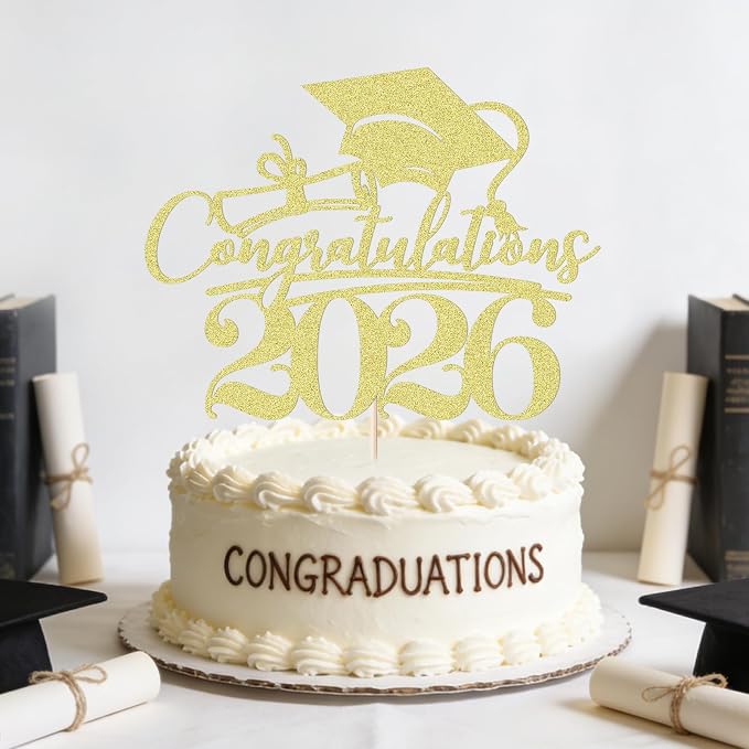Congratulations 2026 Graduation Cake Topper,Congrats Grad Cake Decor - 2026 High School/College/Senior Graduation Party Decorations Supplies