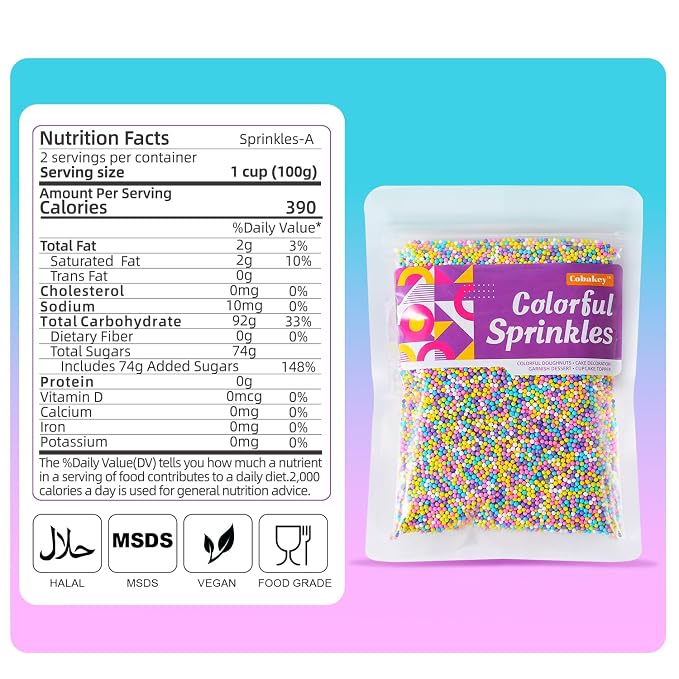 Pastel Nonpareils Sprinkles 7oz Edible Easter Spring Sprinkles for Cake Decorating, 2mm Mini Pearls Candy Rainbow Nonpareils for Cookie Cupcake Topper, Baking, Ice Cream, Easter Supplies