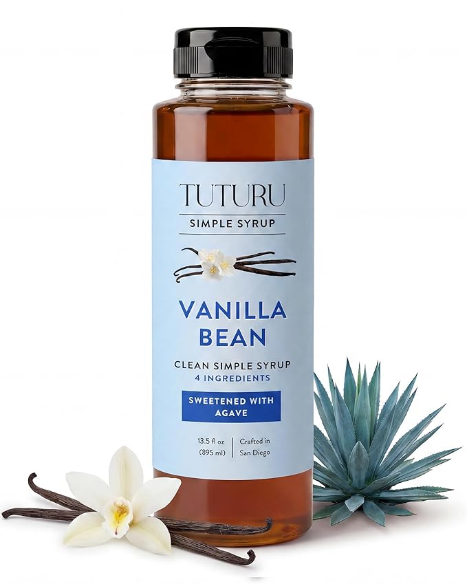 Vanilla Bean Agave Simple Syrup for Coffee & Cocktails - Sweetened with Organic Agave Nectar - Infused with Real Vanilla Bean - 13.5 oz