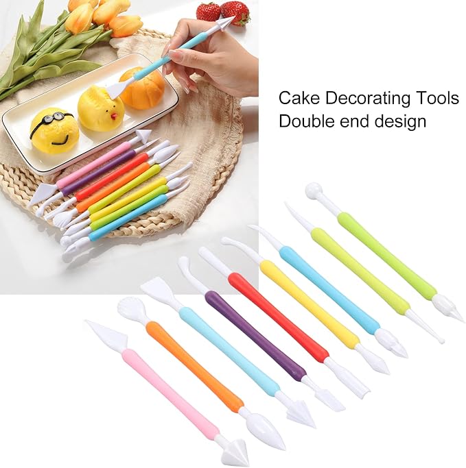 Fondant Decorating Tool, Double End Fondant Modeling Tools for Cake Decorating, PP Material DIY Baking Kit with Comfortable Grip, Ideal for Engraving Shaping and Crafts