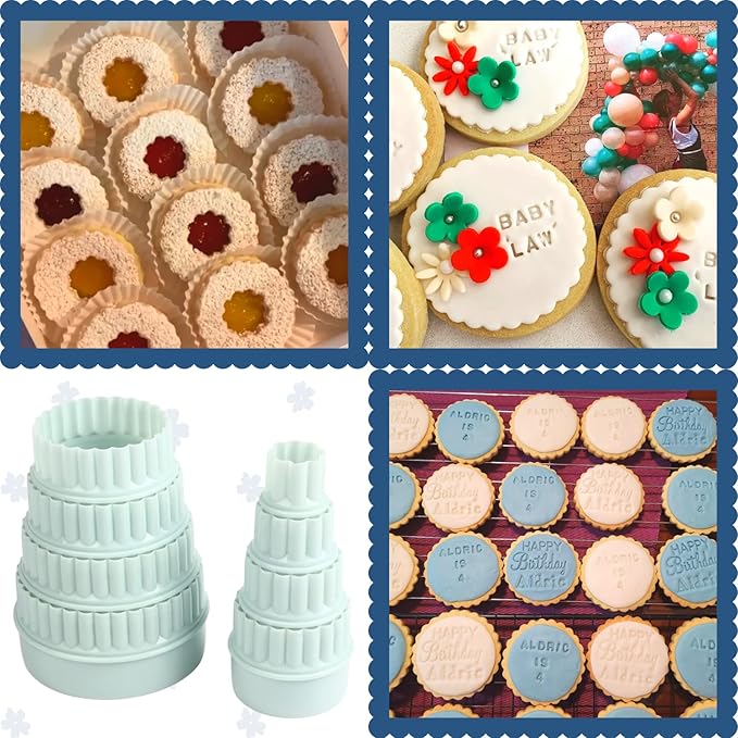 8 Pcs Round Cookie Cutter Set for Biscuits and Fondant | Two-sided plastic cutters with smooth edges for cookies, biscuits, pastries and cake decorating