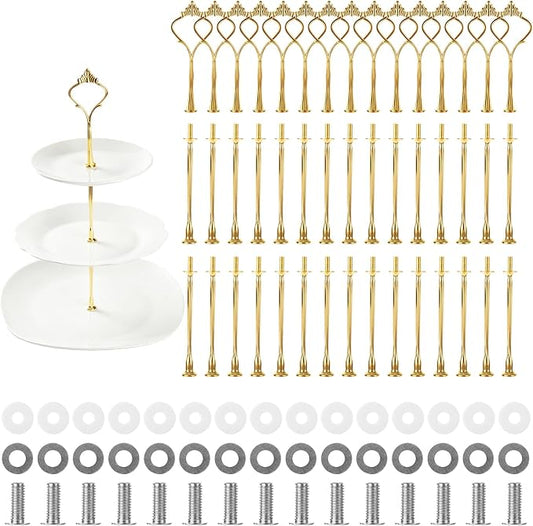 QTLCOHD 15 Sets 3 Tiered Cake Stand Hardware Kit, Zinc-Alloy, Gold Crown | Heavy Duty 3 Tier Cake Plate Handle Fitting Hardware Rod for Dessert Serving Trays Cupcake Fruit Holder
