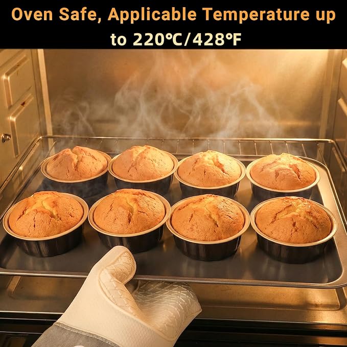 Beasea Disposable Baking Cups with Lids, 100 Pack 8oz Aluminum Foil Ramekins with Lids, 235ml Creme Brulee Muffin Cupcake Mini Pudding Baking Cups Tin for Party Birthday - Mocha Almond
