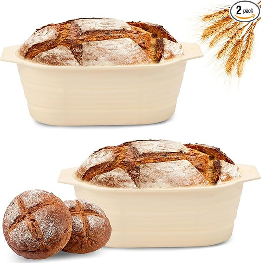 2-Pack Silicone Sourdough Bread Proofing Baskets – 11 x 6 x 4 Inch Oval, Foldable & Non-Stick, Easy to Clean & Store, Ideal for Sourdough Bread Baking