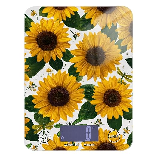 Food Scale Kitchen Scale for Baking Cooking Digital Food Weighing Measuring Scale Small Waterproof Electric Food Scale Sunflowers and Green Dragonflies
