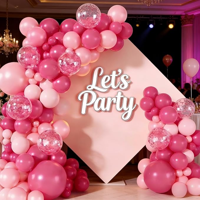 Rose Red Pink Balloon Arch Garland Kit, 143 Pcs Hot Pink Confetti Rose Red Balloons for Women Girls Valentine's Day Mother's Day Wedding Engagement Anniversary Party Decoration Supplies