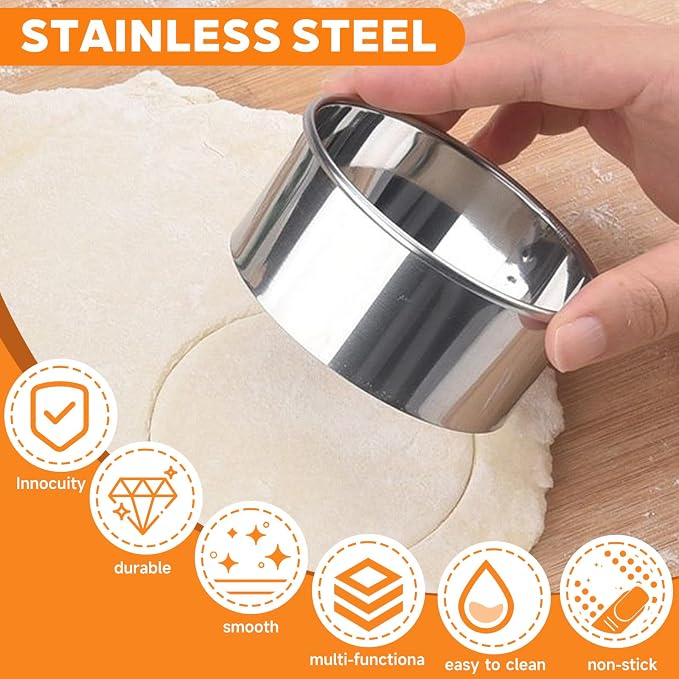 6 Pcs Stainless Steel Round Cookie Cutter Set (2, 3, 3.5, 4, 5, 6 Inch),Multi-Size Circle Cutters for Baking Biscuits, Donuts, Sandwiches & Flan,Durable Metal Biscuit Cutters for Kitchen Pastry Crafts