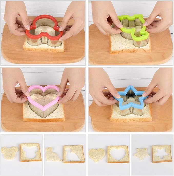 Hhyn Sandwich Cutters Set for Kids, Mickey Mouse, Dinosaur, Star, Heart Shapes and Mini Vegetable Fruit Cookie Cutters Food Mold for Holiday and Party