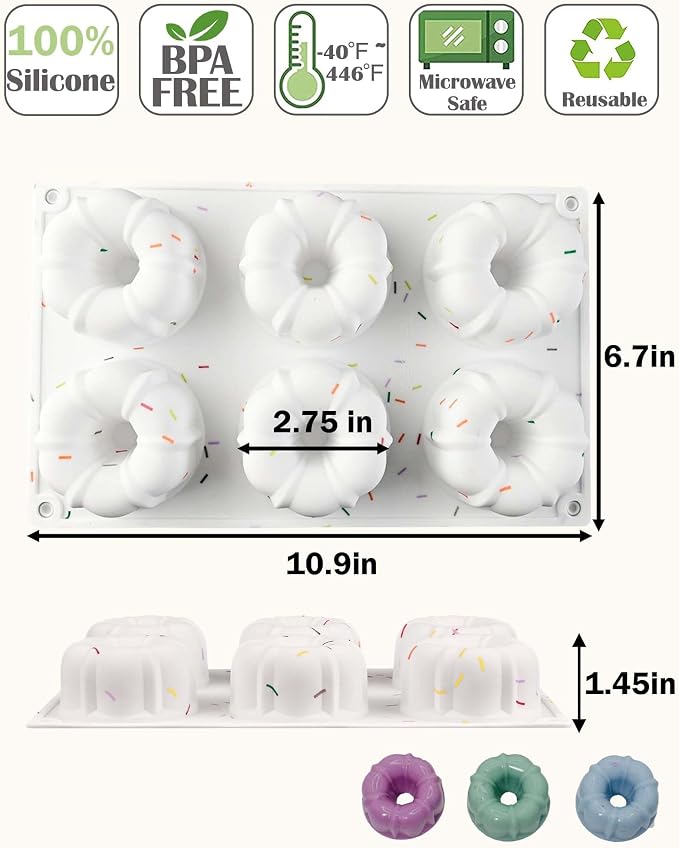 Jello Molds, 3pcs Silicone Fluted Tube Cake Pans, 6-Cavity Non Stick Silicone Baking Molds for Cupcake, Donuts, Muffin, Cornbread, Brownie, Jellies (Confetti)