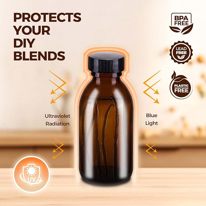 12 Pack 4 oz Vanilla Extract Bottles, Amber Boston Glass Bottle with Cap Empty Brown Glass Bottles for Homemade Vanilla Extract, Essential Oils, Juice, Potion, Syrup, Liquids, Christmas Gift