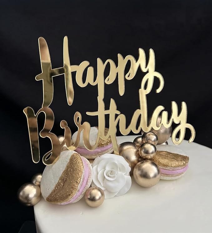 6-Pack Gold Happy Birthday Cake Toppers, 5" x 6.5" Acrylic Happy Birthday Sign for Cake Decorations