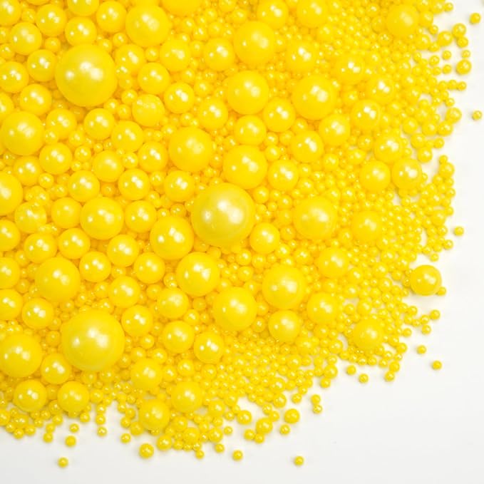 Dazzjoy Edible Pearls, Yellow Pearl Sugar Sprinkles, 130g/4.58oz, Yellow Ball Pearls for Cake Decorating, Cupcake Toppers, Baking Cake Decoration, Easter Party Holiday Supplies
