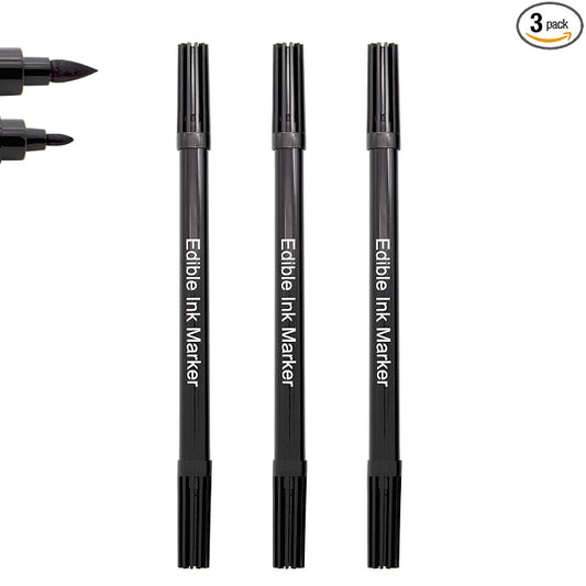 Dual Tips Food Coloring Pens，3PCS Black Color Food Grade and Edible Marker,Gourmet Writers for Decorating Fondant,Cakes, Cookies, Frosting, Easter Eggs, Thick Tip and Fine Tip, by Edibleink