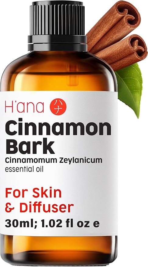 H'ana Cinnamon Bark Oil - 1.02 Fl Oz Cinnamon Bark Essential Oil for Hair, Skin, Diffuser, Aromatherapy & DIY