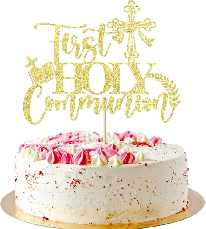Gold glitter First Holy Communion Cake Topper-Suitable for Ramadan, Baptism, Religious Baptism,Baby Shower, God Bless, Communion Party, Wedding, Communion Party Decoration Supplies