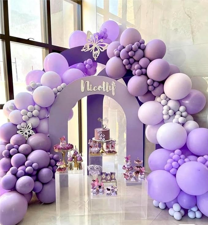 Grey Violet Maca Purple Gold Balloons Garland Arch Kit, 146Pcs Latex Balloons Different Sizes 18 12 10 5 Inch for Party Decoration Birthday Wedding Engagements Anniversary Baby Shower