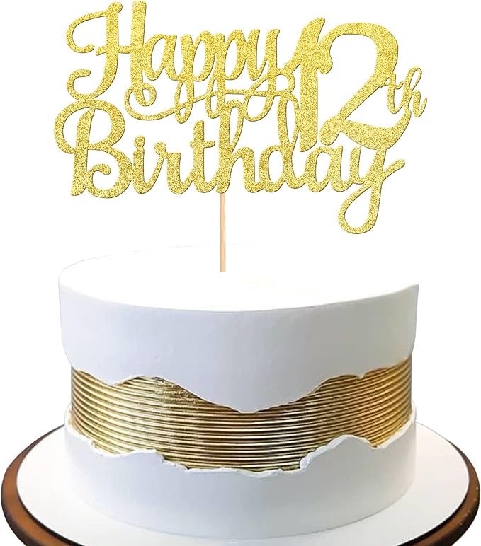 1 PCS Happy 12th Birthday Cake Topper Gold Glitter Cheers to 12 Years Birthday Cake Pick 12 Fabulous Cake Decoration for Happy 13th Birthday Theme Party Decorations Supplies