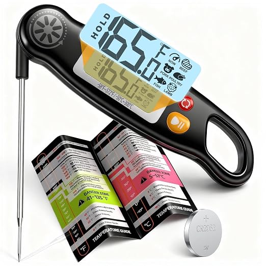 Antonki Meat Thermometer Digital - Instant Read Food Thermometer with Backlight for Cooking Grilling Baking Kitchen Candy BBQ Oil Liquid, Backlit Display, Battery Included