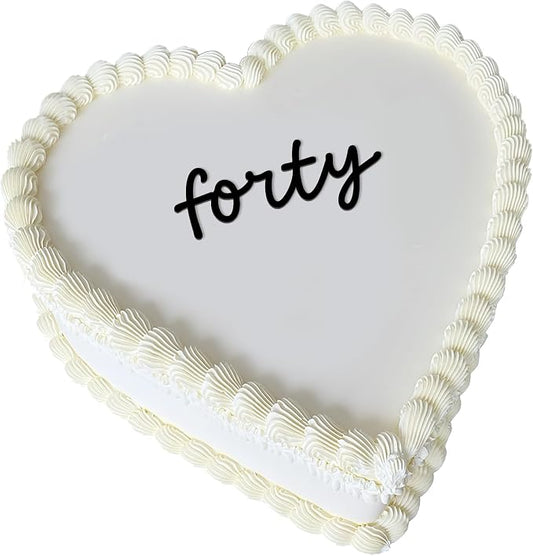 Forty Cake Topper, 40th Birthday Cake Decoration for Women, Elegant Script Acrylic Flat Cake Topper, Aesthetic Heart Cake Decor for Birthday Party (forty)