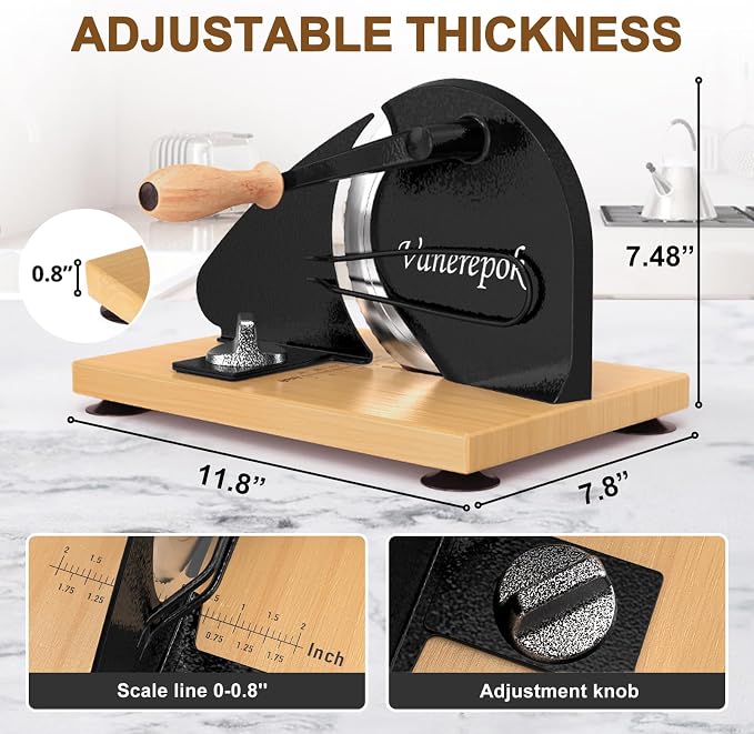 vanerepok Upgrade Manual Bread Slicer for Homemade Sourdough Bread, Classic Hand Crank Home Bread Slicer With Scale Line and Steel Fence, Sharp Blade, Adjustable Width for Homemade & Commercial Use