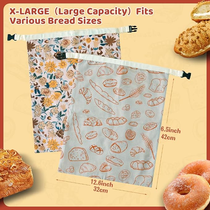 Beeswax Bread Bags for Homemade bread,2 Pack Sourdough Bread Bags,Reusable Bread Bourdough Storage