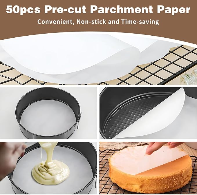 Nonstick 4 7 9 Inch Springform Pan Cheesecake Pan with Protector | Leakproof Spring Form Pan for Cheesecake, Spring Cheese Cake Pans for Baking with Removable Bottom and 50Pcs Parchment Paper