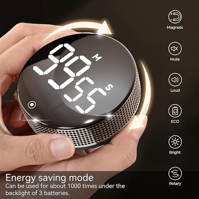 Digital Kitchen Timers, Magnetic Visual Timer Large LED Display Magnetic Countdown Countup Timer Volume Adjustable for Classroom Cooking Baking Teaching, Easy for Kids and Seniors (Black)